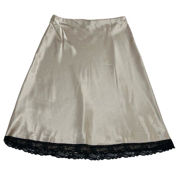 Nicole Miller Skirt Womens L Tan Satin Slip Maxi‎ Black Lace Fairy Wimisigoth - Picture 2 of 9